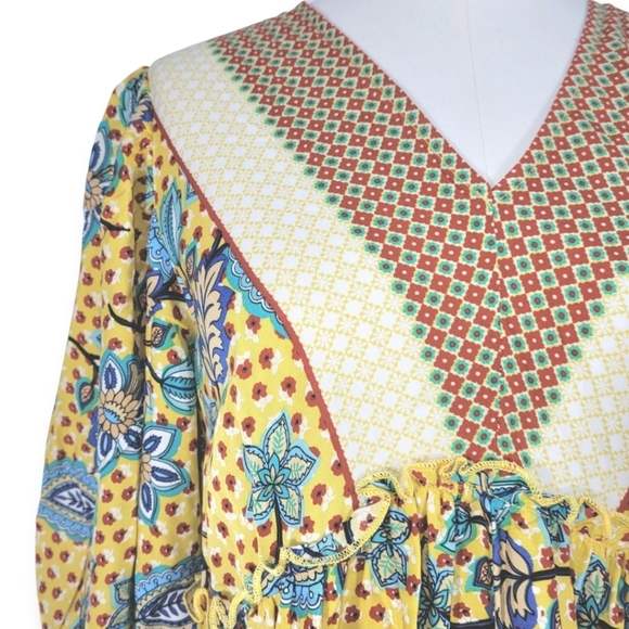 Boho Baybydoll Border Print Dress S - Picture 4 of 10